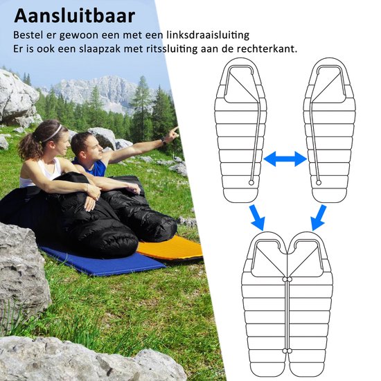CALIYO Mummieslaapzak - 230 cm Winterslaapzak , -10°C tot 10°, voor Kamperen, Wandelen en Bergbeklimmen, incl. tas - Rits links van CALIYO — afbeelding 4