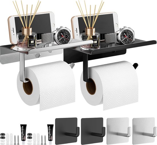 Plak Houder Voor Toiletpapier Zelfklevende Toiletpapierhouder - Roestvrij Staal (SUS304), Geen Boren - Voor Badkamer, Keuken Chroom Toiletrolhouder