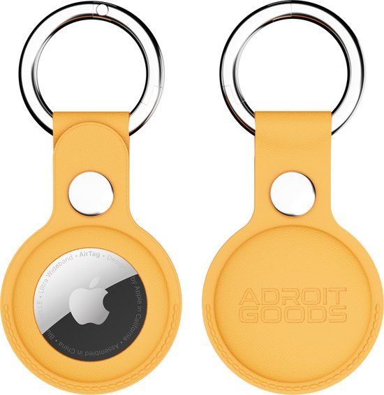 AdroitGoods Étui en cuir pour Apple AirTag - Jaune - Porte-clés Airtag - Support - Cintre - Étui