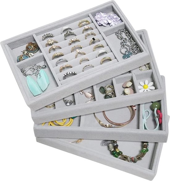Sieradenlade Organizer Box, stapelbare set van 4 sieradenaccessoires opbergset, voor oorbellen, armbanden, armbanden, kettingen en ringen, opbergdoos voor sieraden, oorbelhouder (melkwit)
