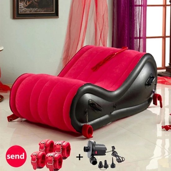 ShopbijStef - Sex Stoel - Erotiek toys - Sex stoel - Inclusief Handboeien, Pomp - Draagkracht tot 200kg - Zwart/Rood