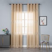 Deconovo Transparante Gordijnen met Ringen, 140x260 cm (B x H), Voile Ooggordijen met Borduurwerk Oranje Ster voor Slaapkamer, Woonkamer, 2 stuks