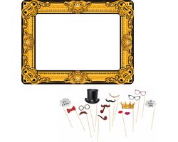 Foto prop set met frame - huwelijk/bruiloft thema - 16-delig - photo booth accessoires