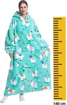 Alpaca fleece deken met mouwen en capuchon – fleece hoodie – EXTRA lang - fleece kleed met capuchon en mouwen – hoodie blanket - maat XS t/m XL – TV plaid met mouwen - 140 cm - chillen – relax outfit– mint - Badrock