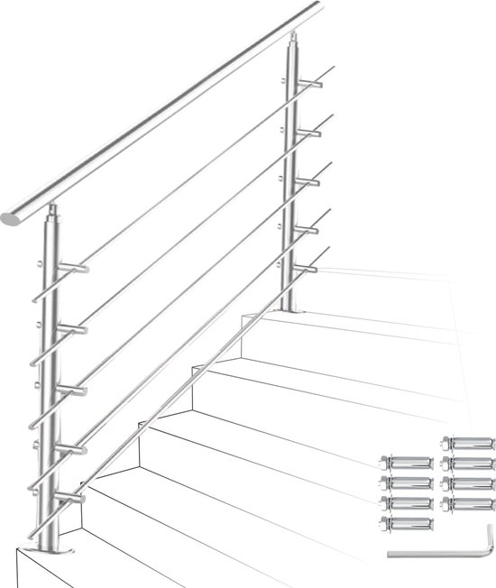 XINZI Leuning van roestvrij staal, 80 cm, voor trappen, instelbare hoek, trapleuning, buitenleuning zonder dwarsbalken, handrails voor tuintrappen, ingangstrappen, balkontrappen, terrastrappen