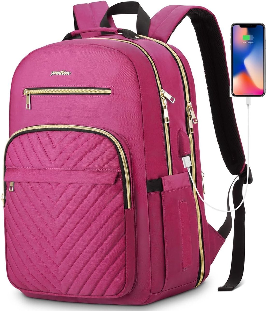 Laptoptas 15.6 inch - Roze - USB-oplaadpoort - 45 x 32 x 15 cm - Rugzak voor kantoor, school, werk, reizen - 30 L - Veel opbergruimte