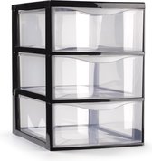 Plasticforte Caisson à tiroirs/organiseur de bureau avec 3x tiroirs - transparent/noir - L18 x L25 x H25 cm