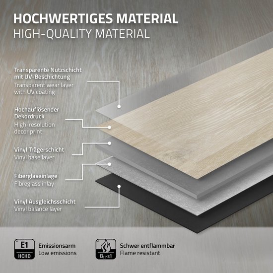 PVC vinyl vloer eiken afterglow met kliksysteem voor 1,5 m² 122x18 cm design vloerpatroon ML-Design
