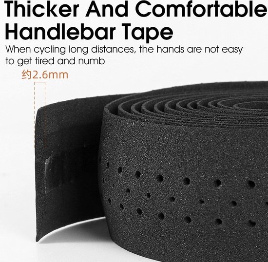 Qatrixx Bar Tape Stuurlint - Stuurlint fietsstuur - Stuurtape - Met twee stuureindpluggen - Zelfklevend - ademend - Zwart — afbeelding 3
