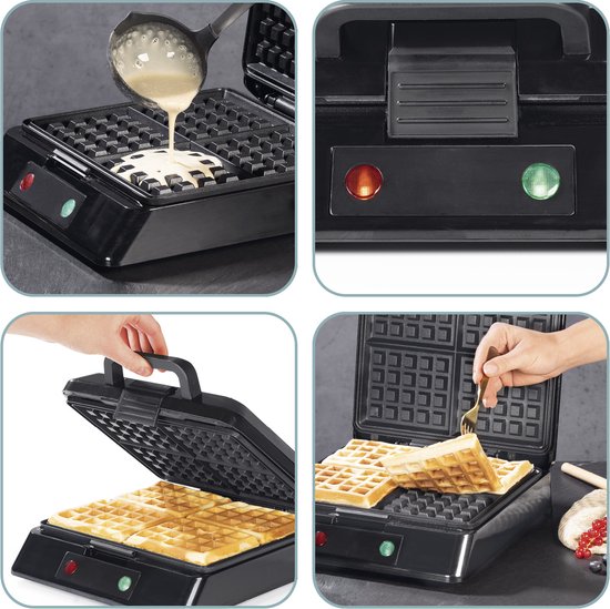 GOURMETmaxx Wafelijzer voor 4 Belgische wafels, wafelijzer met antiaanbaklaag, traploos instelbare bruiningsgraad en controlelampje, geurende Belgische wafels heel eenvoudig bereid van Merk: GOURMETmaxx — afbeelding 4