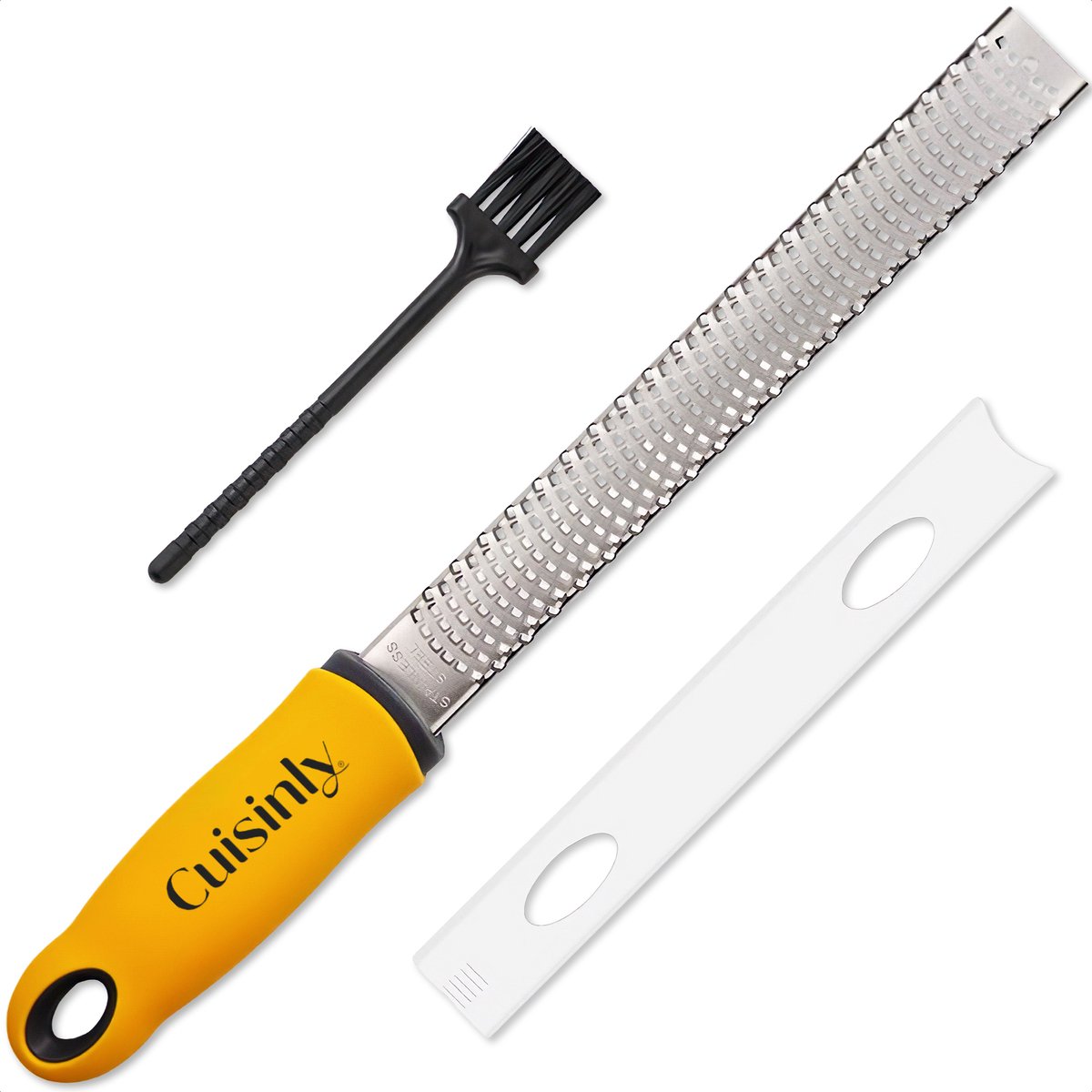Cuisinly® Premium RVS Rasp Zester - Handrasp lang - Citroenrasp - Kaasrasp - Gemberrasp - Knoflookrasp - Incl beschermhoes & borstel