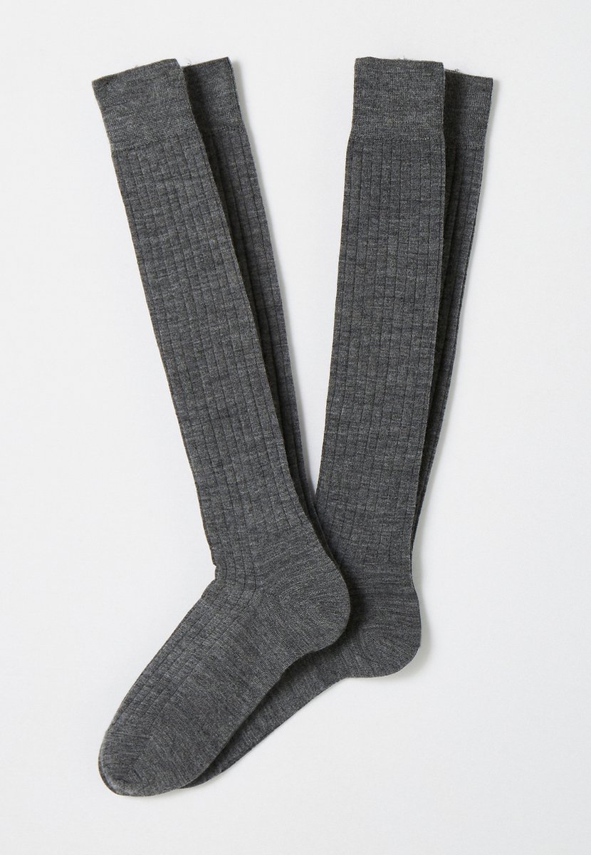 Damart - Set van 2 paar kniekousen in merinowolmix met derby ribbels - Heren - Grijs - 42/43