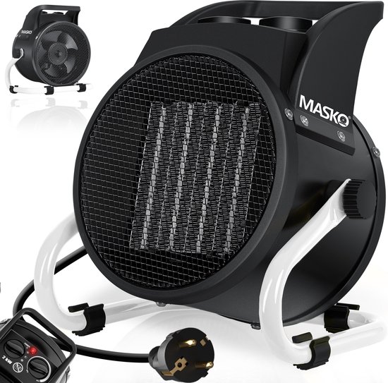 MASKO® Ventilatorkachel 2kW - Elektrische Kachel voor Binnen- en Buiten Bouwkachel Keramische Werkplaatskachel Electrische Verwarming 2000 Watt - Wit