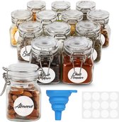 BELLE VOUS 12 Pak Luchtdichte Glazen Specerijen Potten met Scharnierdeksel - 120 ml - Herbruibare Opslag Containers met Labels en Trechter - Flessenset voor Keuken, Voedsel, Kruiden en Bloem