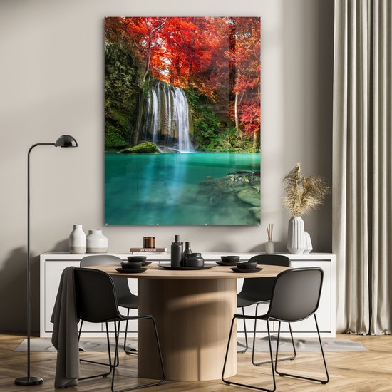 Peinture sur verre - Décoration murale - Cascade - Érable du Japon - Water - Peinture sur verre nature - Photo sur verre - Peinture sur Verres - 90x120 cm - Verre acrylique - Décoration murale