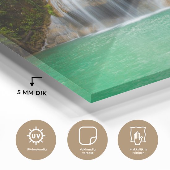 Le parc national thaïlandais d'Erawan avec les cascades Plexiglas 180x120 cm - Tirage photo sur Glas (décoration murale plexiglas) XXL / Groot format!