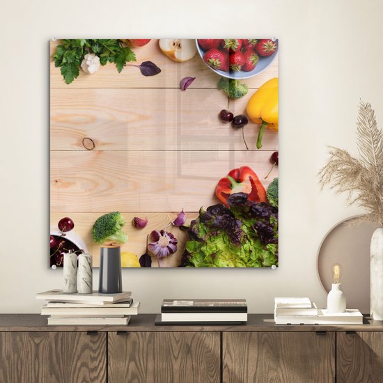 MuchoWow® Peinture sur verre 50x50 cm - Peinture acrylique sur verre - Fruits - Fraises - Paprika - Cuisine - Photo sur verre - Peintures