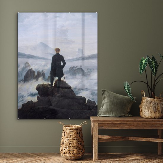 MuchoWow® Peinture sur Verre - Le Vagabond au-dessus des Brumes - Peinture de Caspar David Friedrich - 90x120 cm - Peintures sur Verre Acrylique - Photo sur Glas