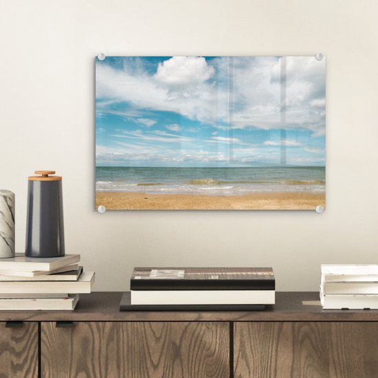 MuchoWow® Peinture sur verre 30x20 cm - Peinture sur verre acrylique - Plage - Été - Nuages ​​- Photo sur verre - Peintures