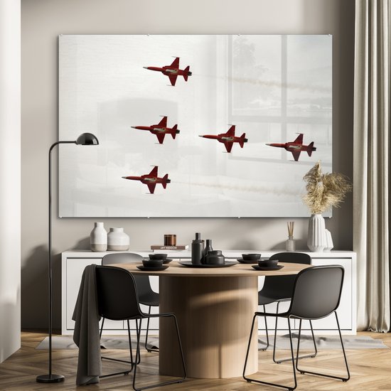 Cinq avions de chasse en vol Plexiglas 180x120 cm - Tirage photo sur Glas (Décoration murale en Plexiglas) XXL /