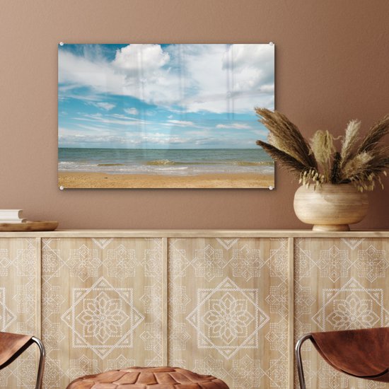 MuchoWow® Peinture sur verre 60x40 cm - Peinture sur verre acrylique - Plage - Été - Nuages ​​- Photo sur verre - Peintures