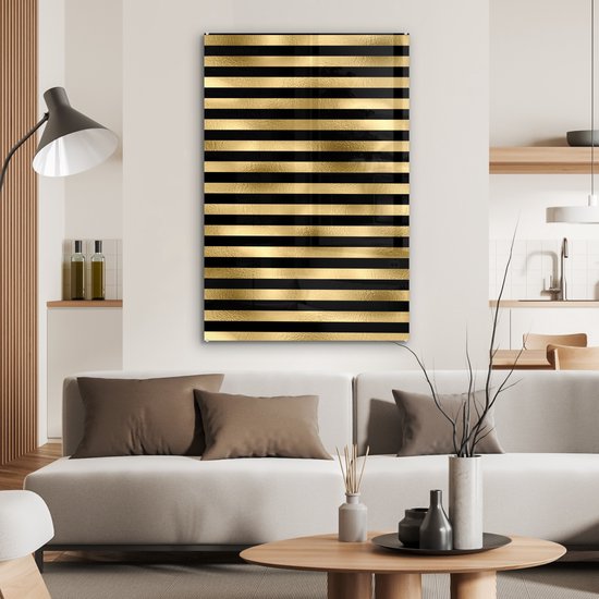 MuchoWow® Tableau en verre 60x90 cm - Peinture acrylique sur verre - Motifs - Rayures - Goud - Photo sur verre - Tableaux