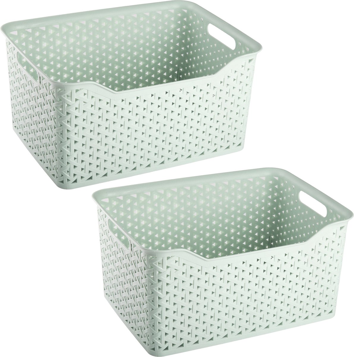 Plasticforte opbergmand/kastmandje - 2x - 18 liter - mintgroen - kunststof - 29 x 39 x 19 cm