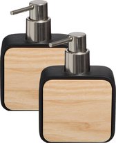 5Five Pompe à savon/distributeur de savon - 2x - noir - 10 x 15 cm - 200 ml - bambou/pierre artificielle - salle de bain
