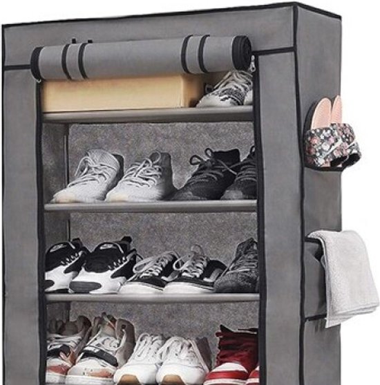 Concorde Mobiele schoenenkast/opbergkast met 9 leg niveaus - opvouwbaar - grijs - 58 x 30 x 158 cm van Concorde — afbeelding 4