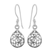 Oorbellen zilver | Hangers | Zilveren oorhangers, druppelvorm met sierlijke details