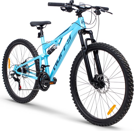 Product: Huffy Marker Volledig geveerde mountainbike 21 versnellingen Shimano 26 inch medium - Blauw Fiets, van het merk Huffy