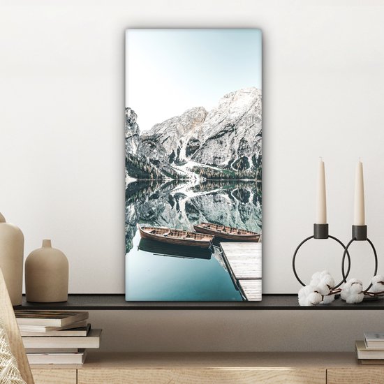 Tableau sur toile Paysage - Bateau - Hiver - Montagnes - 20x40 cm - Décoration murale