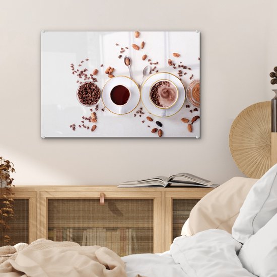 MuchoWow® Peinture sur verre 60x40 cm - Peinture sur verre acrylique - Café - Grains de café - Chocolat - Photo sur verre - Peintures