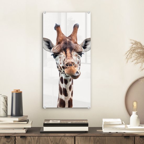 MuchoWow® Peinture sur verre 20x40 cm - Peinture sur verre acrylique - Garçons - Girafe - Animaux - Tête - Portrait - Enfant - Filles - Photo sur verre - Peintures