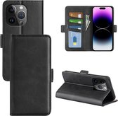 MobyDefend Étui portefeuille de Luxe iPhone 15 Pro (côté de fermeture) – Zwart – Étui pour téléphone portable – Étui de téléphone adapté pour iPhone 15 Pro