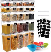 Storage Jars with Lid, Airtight, Set of 25, BPA-Free, Total Capacity 39 L, Storage Box, Kitchen, Moth-Proof Kitchen Organiser, Cornflakes, Cereal, Flour Storage, Storage Container with Labels