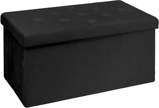 Bench with Storage Space, Foldable Stool, Chest Storage Box, Made of Velvet, 76 x 38 x 38 cm (Black)