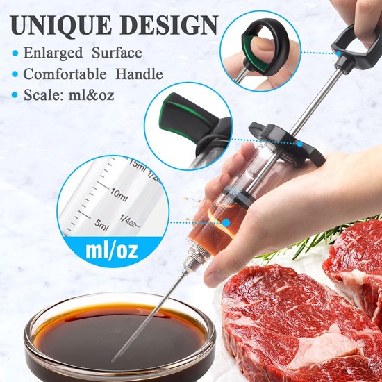 Vlees Injector, Marinade Injector voor Vlees, Met 2 Marinade Injector naalden Voor Vlees, Kalkoen, Kip, 30 ml/1 oz, gebruikershandleiding inbegrepen