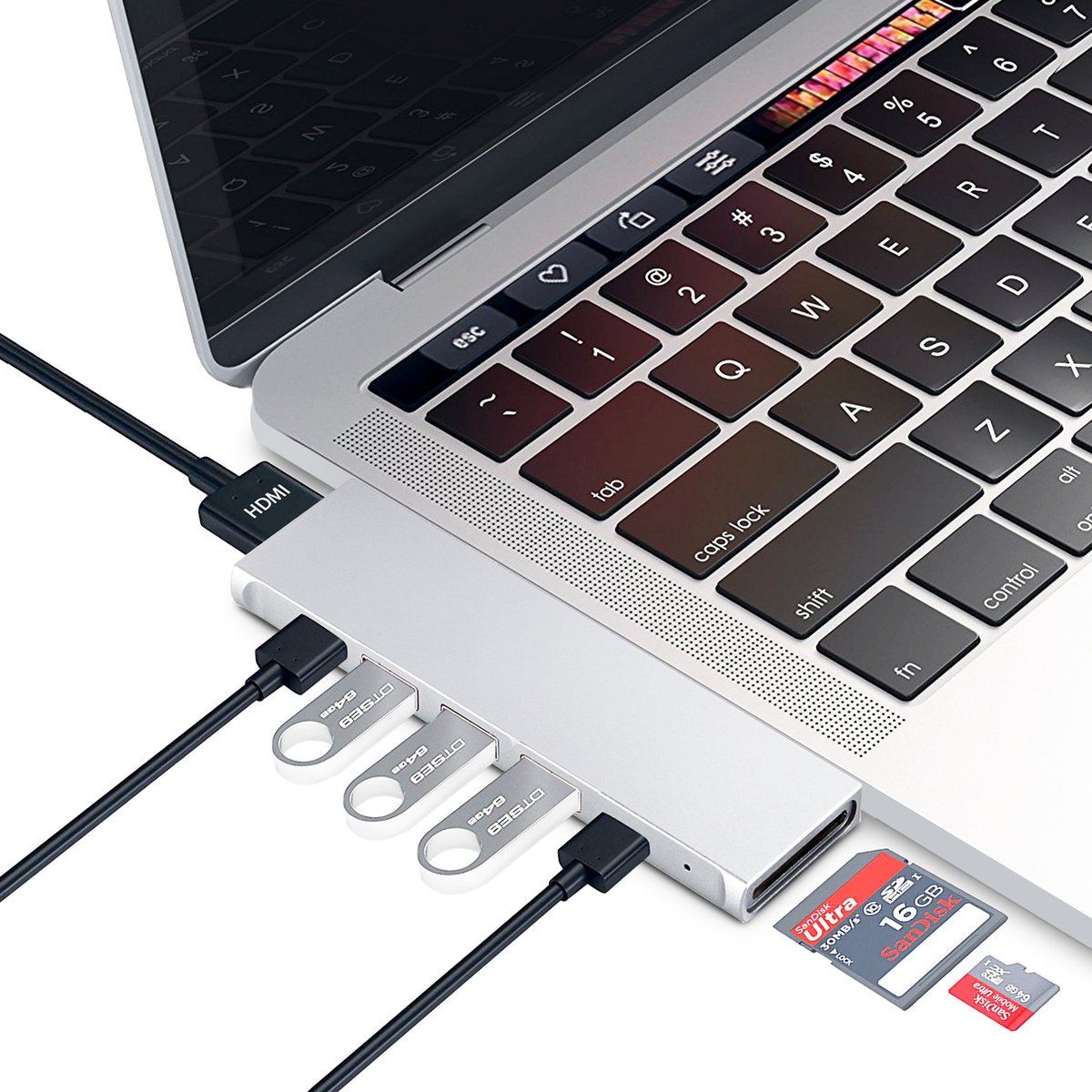 M-Teck MacBook Pro Dock X – HDMI 4K + 1 x Thunderbolt 3 + 1 x USB-C+ 3 x USB3.0 + SD/MicroSD - Kleur: Zilver