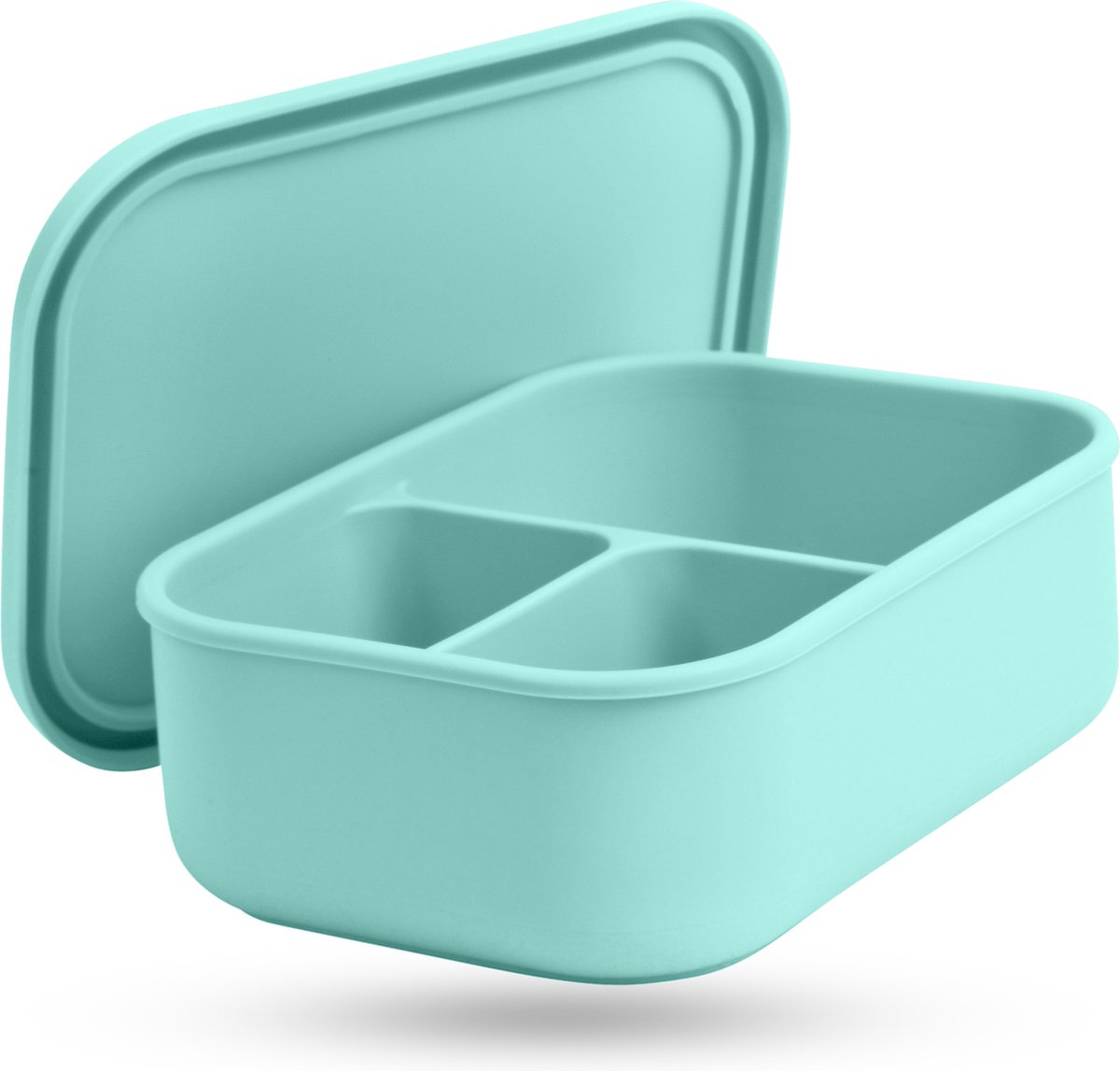 Tinodés Lunchbox met 3 Compartimenten - Mint - Meal Prep Bakjes - Lunchbox voor Volwassenen en Kinderen - Siliconen Broodtrommel - Met Vakjes - 800 ml