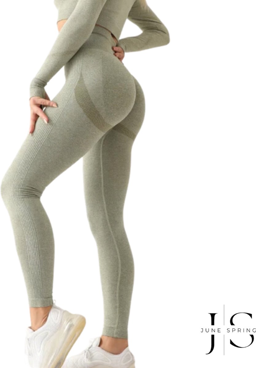 June Spring Sportlegging - Maat: L / Large - Kleur: Groen - High Waisted Sport Legging - Sportbroek voor Vrouwen - Hoge Kwaliteit - Fitness Legging - Yoga Legging / Yogapants - Push Up Legging - Corrigerend - Hoge Taille Legging - Gym Legging