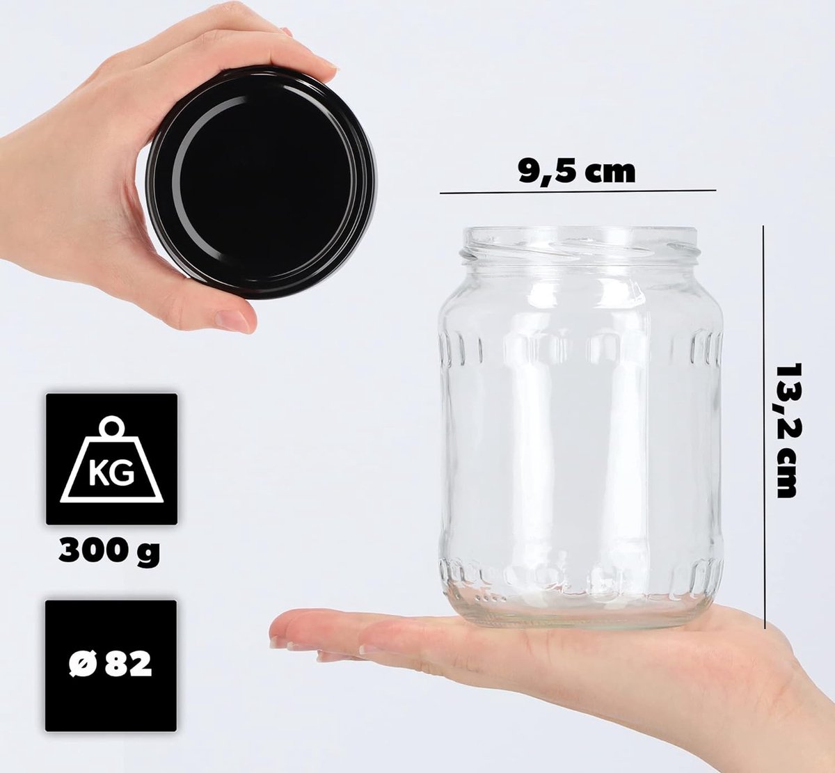 KADAX Inmaakpotten, 500 ml, bewaarpotten met schroefdeksel, inmaakpotten, jampot, voorraadpot, conservenglas, ronde potten (zwart geruit, 24 stuks