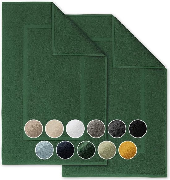 lot de 2 tapis de bain, tapis de bain - tapis de douche doux, 100% coton, certifié Oeko-Tex, 51x79 cm, vert foncé