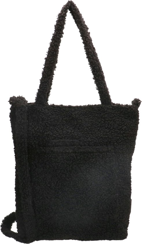 Charm London Teddy Shopper with Zipper - Sac à bandoulière souple pour femme - Sac moelleux - 16.6L - Zwart