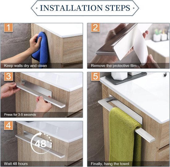 Handdoekenrek Badkamer Zonder Boren Wandmontage 304 Roestvrij Staal Geborstelde Badhanddoekhouder 50 Cm Met Haken 3 Laags Stabiele Handdoekhouder Muur Voor Badkamer Keuken Toilet Handdoekenrek Badkamer Zonder Boren Wandmontage 304 Roestvrij Staal Geborstelde Badhanddoekhouder 50 Cm Met Haken 3 Laags Stabiele Handdoekhouder Muur Voor Badkamer Keuken Toilet