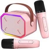 Set Karaoké Portable pour Adultes et Enfants - 2 Microphones sans Fil - Bluetooth - Effets de lumière - RVB - Rose - ‎10 x 10 x 15 cm