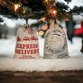 Kerstzakken 50 x 70 cm. Kerst grote kunstmatige jute zakken. Goody Gift Bag met trekkoord voor Kerstmis. Pak van 2. (Zwart & Rood)