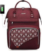 Laptoprugzak voor dames, 15,6 inch, schoolrugzak, tas, waterdicht, met USB-oplaadaansluiting, grote rugzak voor werk, reizen, school, universiteit, bisuiness rood