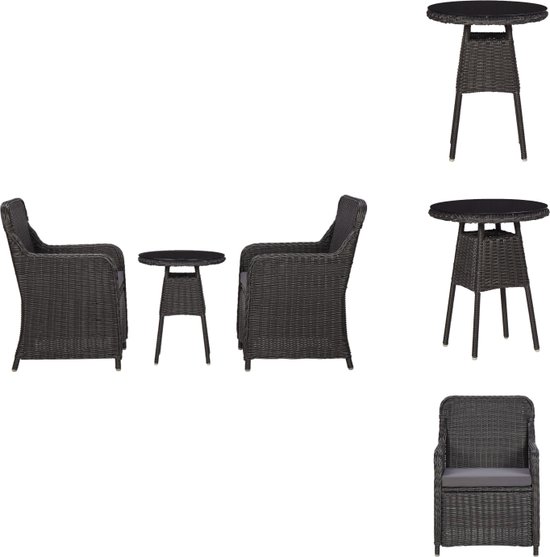 vidaXL Poly Rattan Stoelenset - Zwart en Donkergrijs - Stalen Frame - Weerbestendig - Inclusief Theetafel - Afmetingen Stoel- 64 x 65 x 90 cm - Afmetingen Tafel- 50 x 60 cm - Dik Gevoerde Zitkussens - Afneembare en Wasbare Kussenhoezen - Tuinstoel