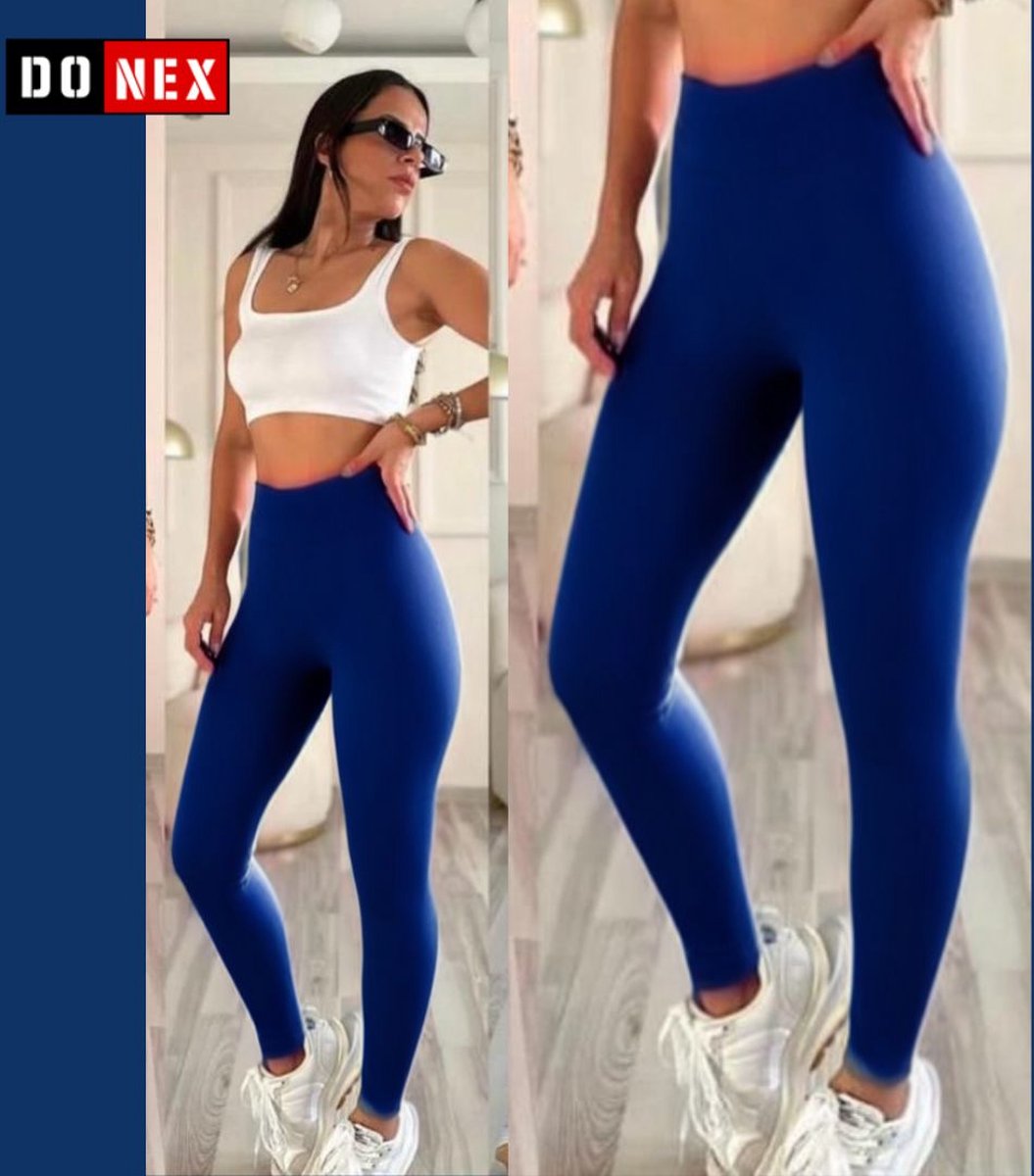 Donex® - Dames legging - High waist - Sportbroek dames - Thermolegging - Moderne Loopbroek dames katoen - Maineblauw Maat M